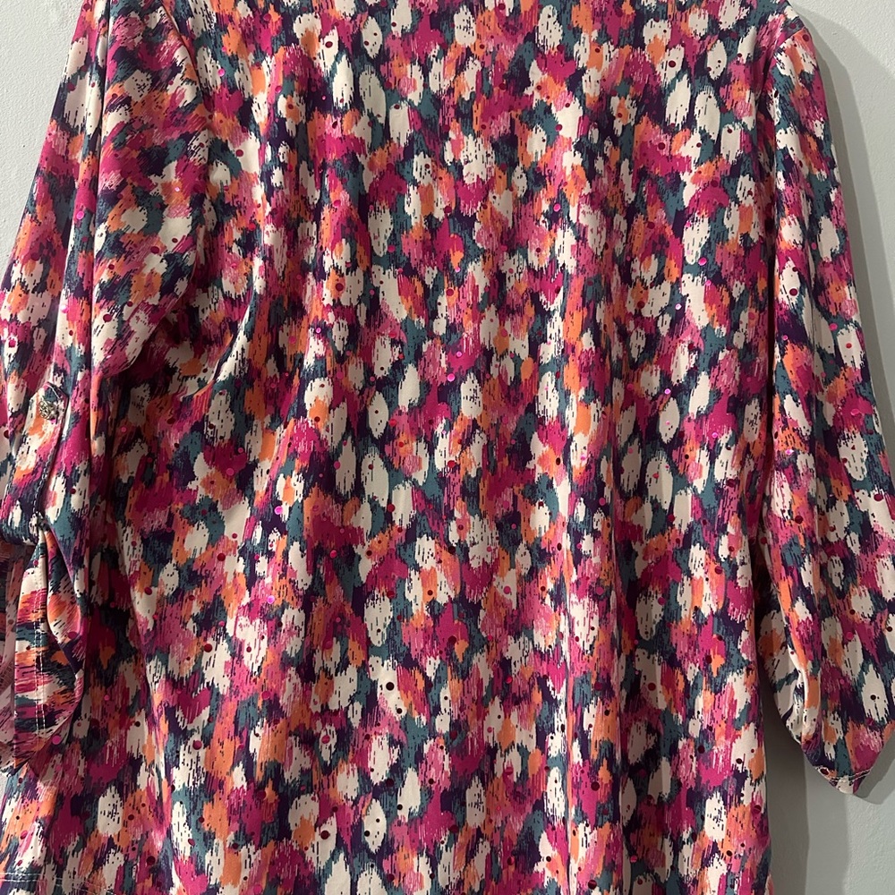 Vibrant Pink and Blue Women's Button Down Shirt - Picture 2 of 2